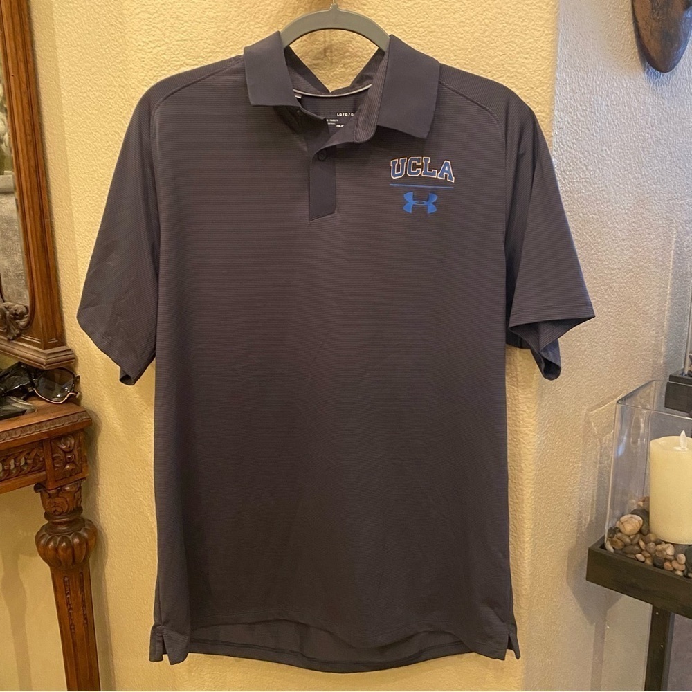 UNDER ARMOUR Men Gray UCLA Loose Heatgear Polo Top Size Large